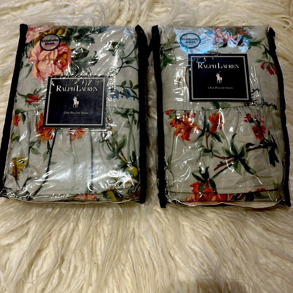 Pair of BNWT Ralph Lauren Vintage Collection Claudette Standard Ruffle Shams